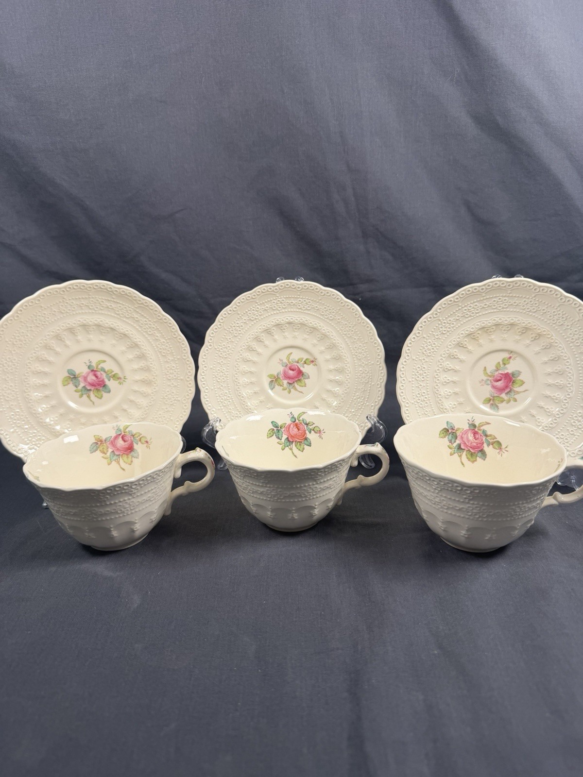 Spode Jewel Copeland Billingsley Rose 3 Sets Teacup Saucer 6 Pieces Vintage