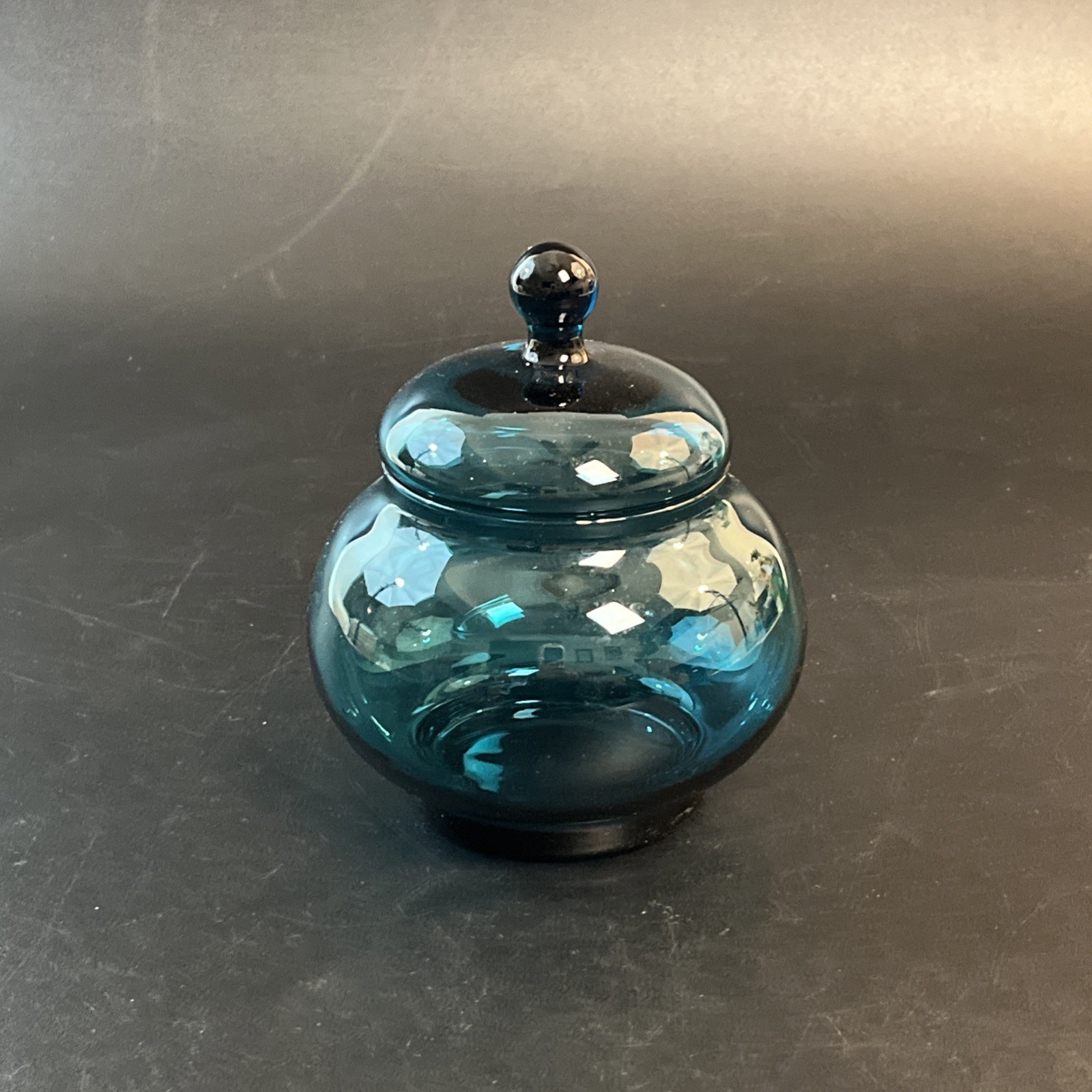 Vtg Empoli Blue Art Glass Apothecary Jar Candy Dish Lid 5\