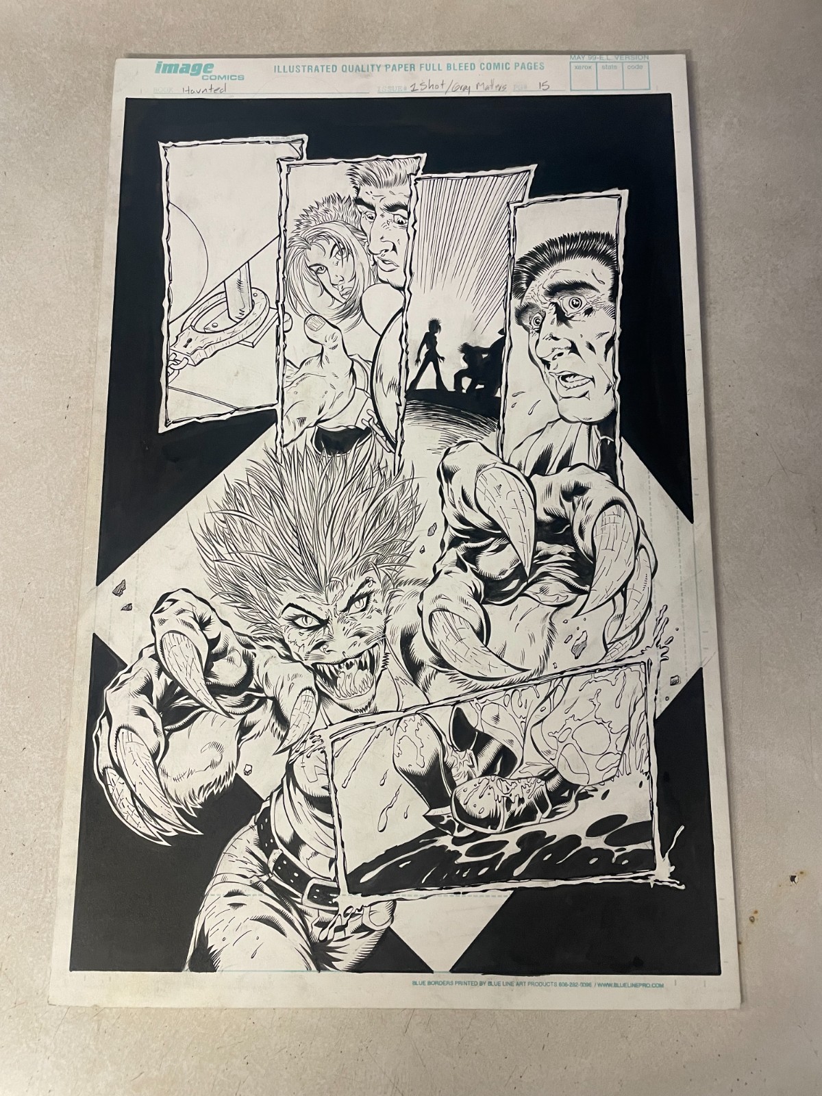 THE HAUNTED GRAY MATTERS #1 original comic art  STUNNING SPLASH KAT TRANSFORMS