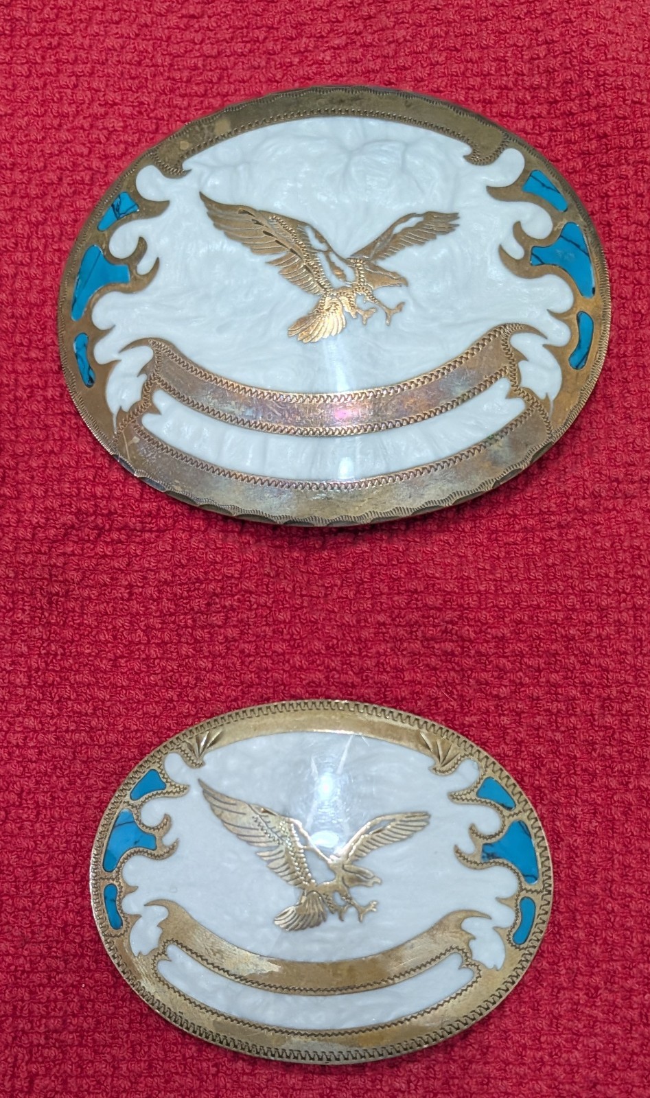 Set of 2 Johnson & Held J & H Inlaid Eagle Vintage Belt Buckles  Handcrafted