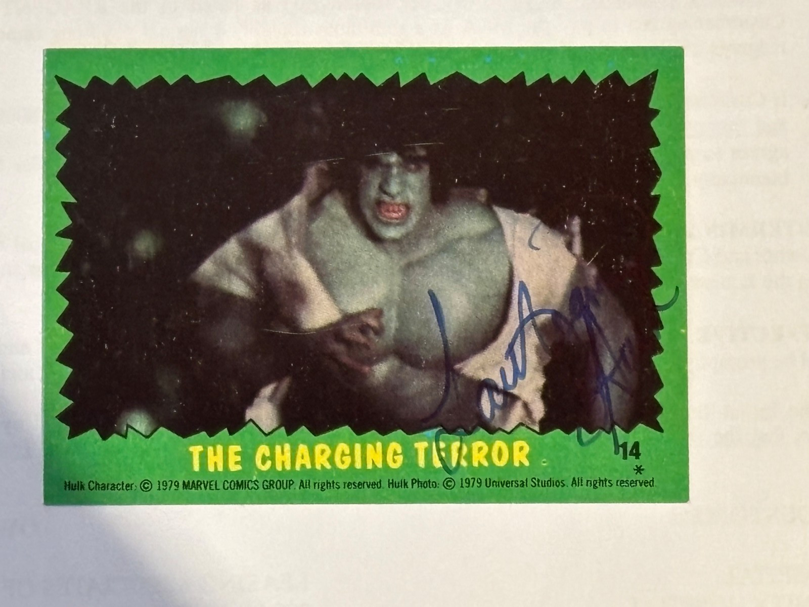 2001 Topps American Pie Autograph Lou Ferrigno Incredible Hulk 1979  Topps Cert.