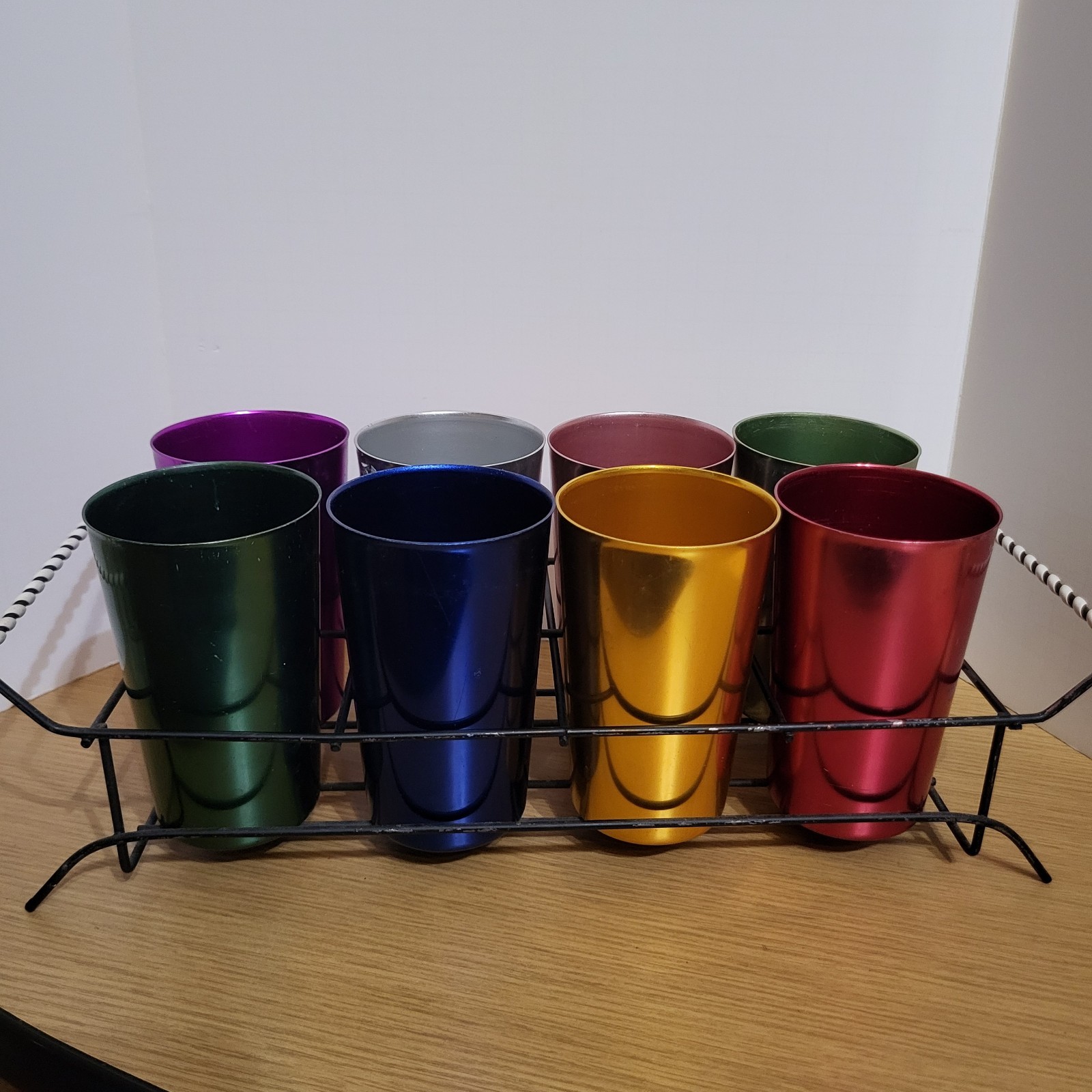 Vintage MCM Bascal Italy Aluminum Tumblers Cups Bright Colors Set Of 8