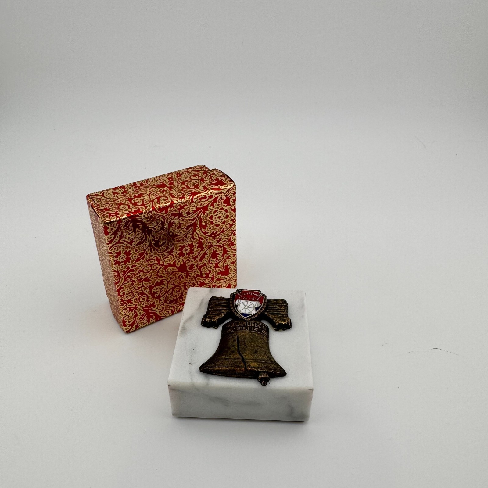 1976 Bicentennial Liberty Bell Marble Base 1776-1976 Made Italy w Box