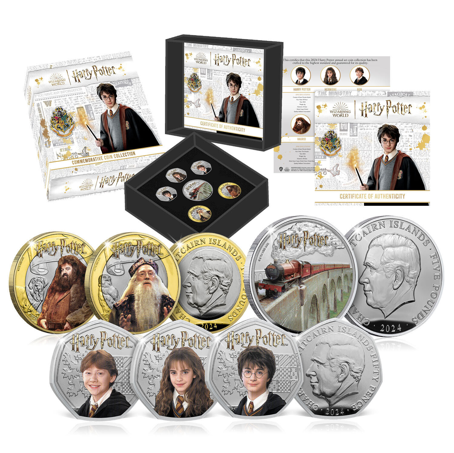 Harry Potter Annual Set 2024 Brilliant Uncirculated 50p £2 £5 - 6 Colour Coins