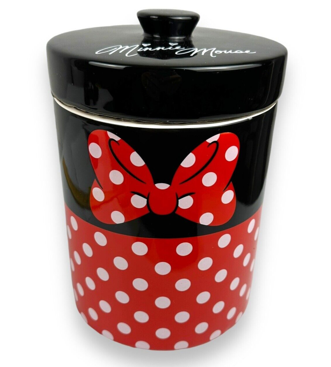 Minnie Mouse Ceramic Cookie Jar Canister with Lid Red Polka Dot Bow Disney Parks