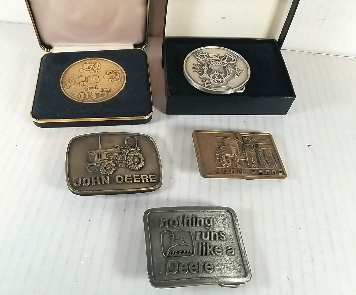 5 Vintage John Deere Belt Buckles 4 NEW Old Stock
