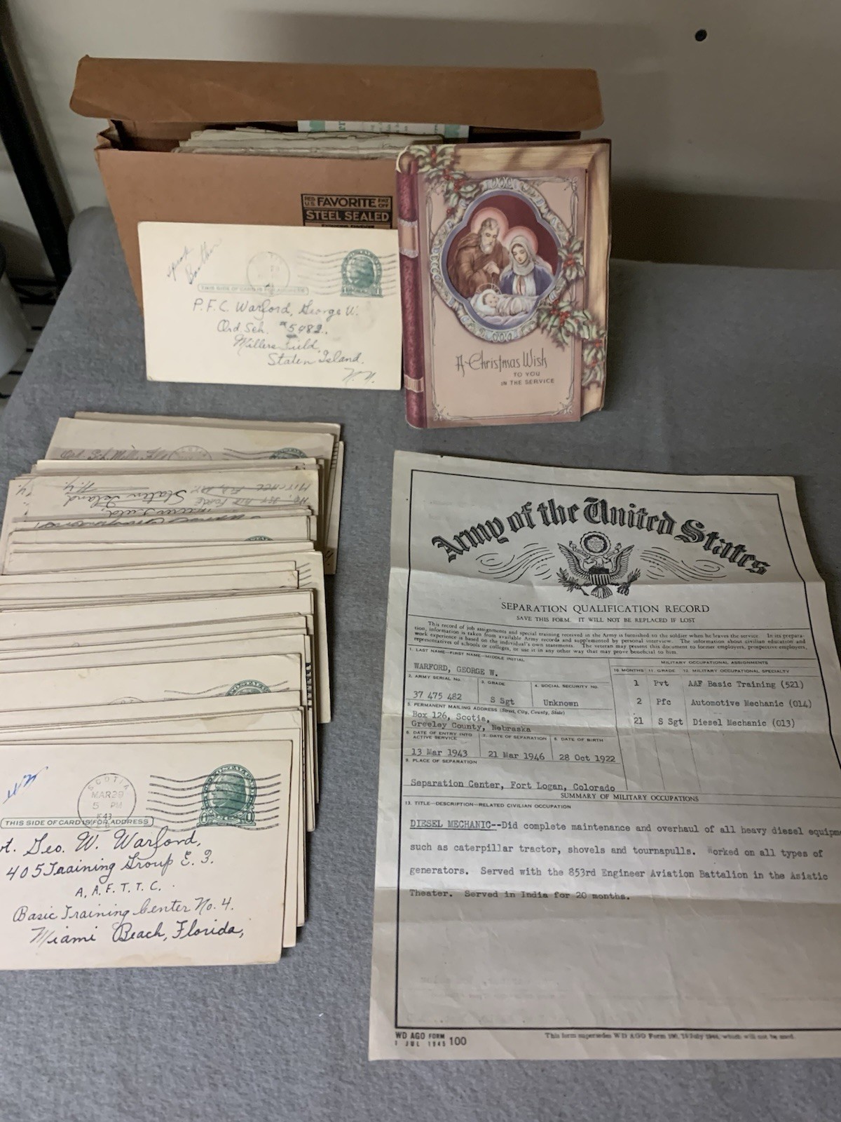 Museum Quality 80+ Vintage WW 2 Letters/Pictures FROM Home, DD214, Sequential