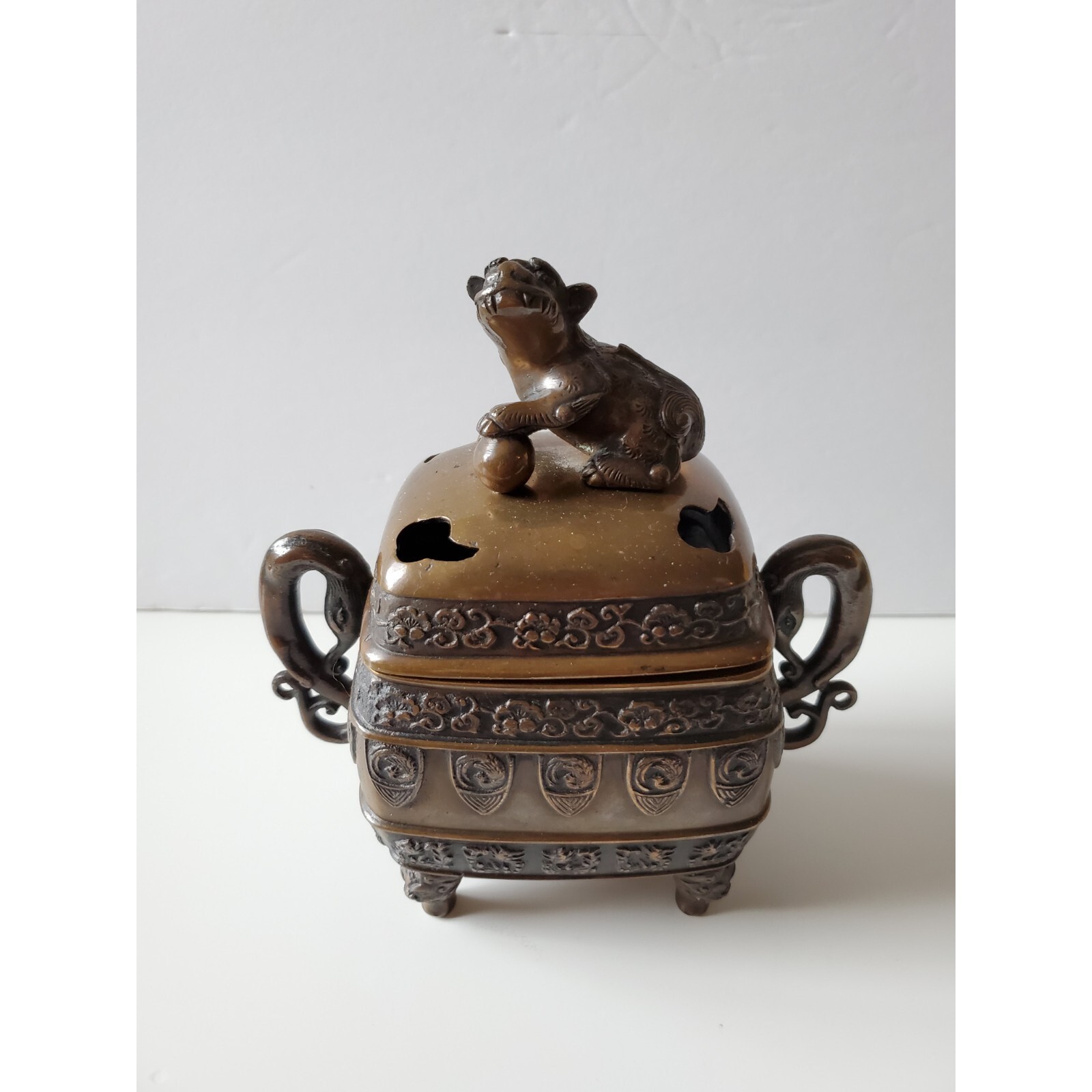 Antique Japanese Bronze Incense Burner Meiji 1800s Koro Censer Shishi Heavy 3lb