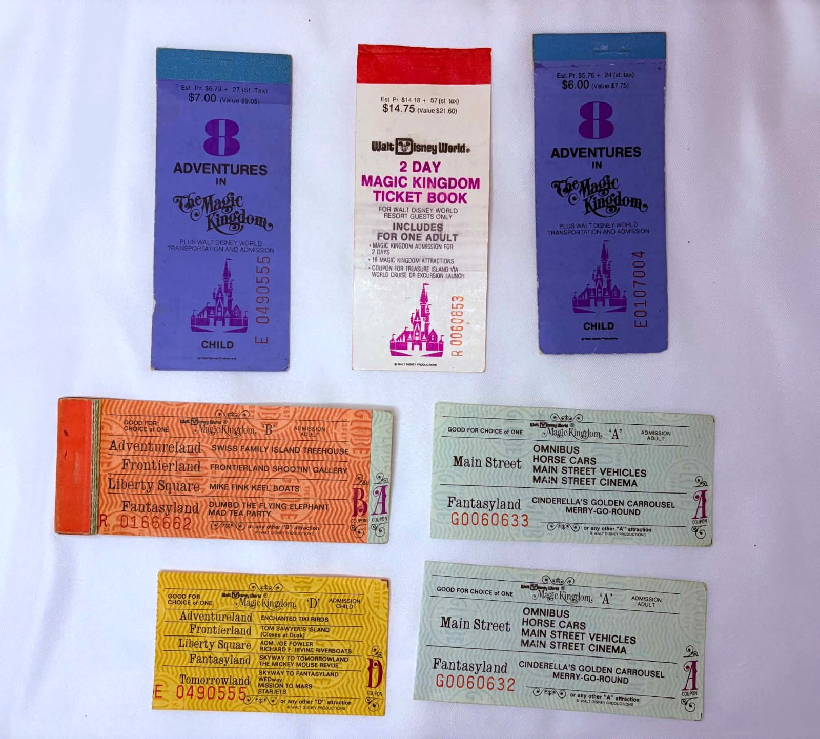 Vintage 1970s Walt Disney World Magic Kingdom Ticket Books A B D Coupons Lot