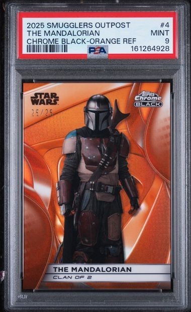 2025 TOPPS STAR WARS CHROME BLACK MANDALORIAN SMUGGLERS OUTPOST ORANGE #4 PSA 9