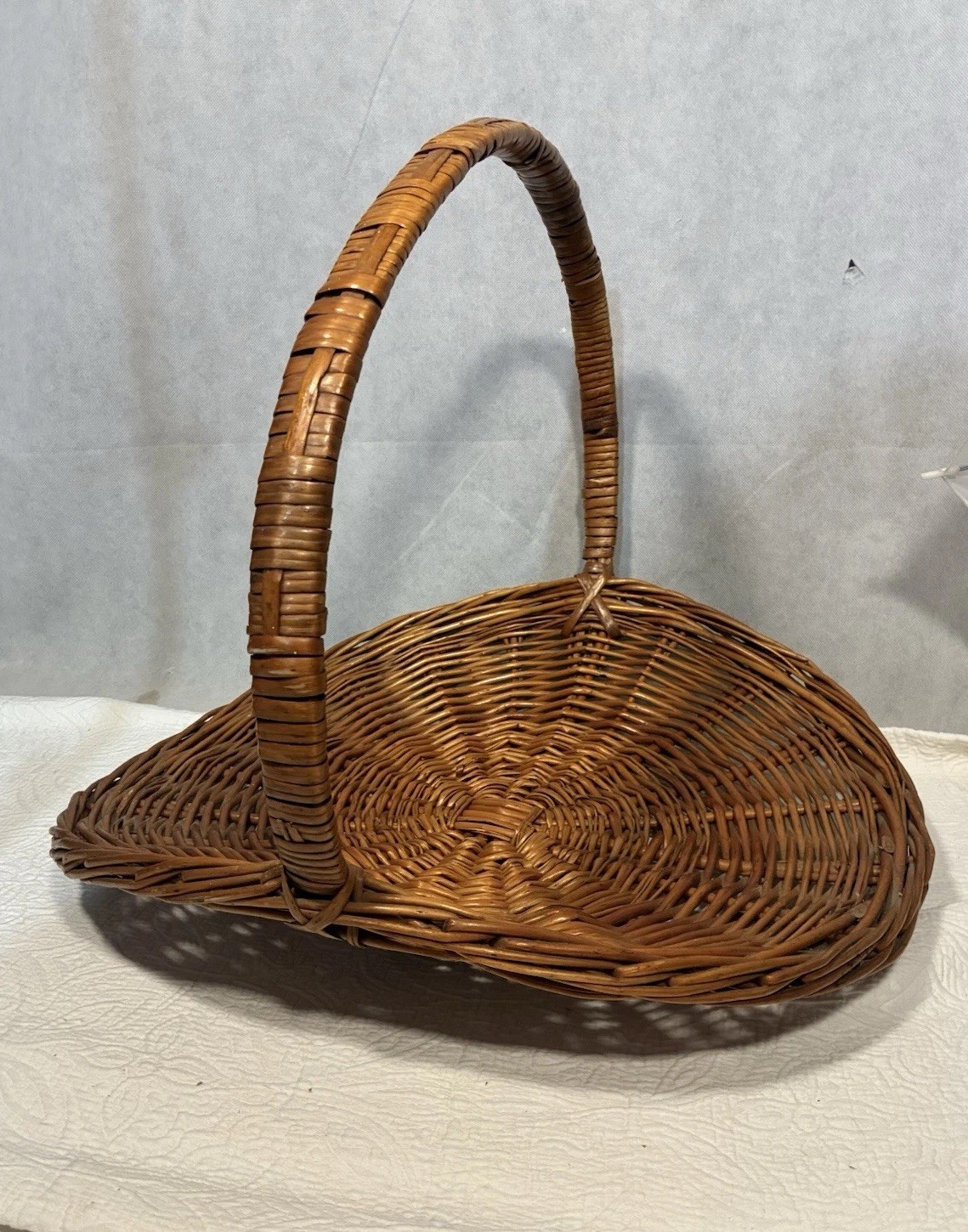 Large Mid Century French Style Flower Gathering Wicker Basket with Handle