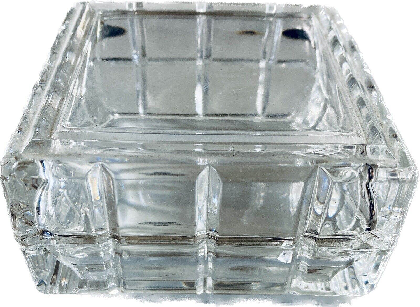 Vintage Made In France Square Crystal Jewelry Trinket Box Candy Dish 2 Pieces