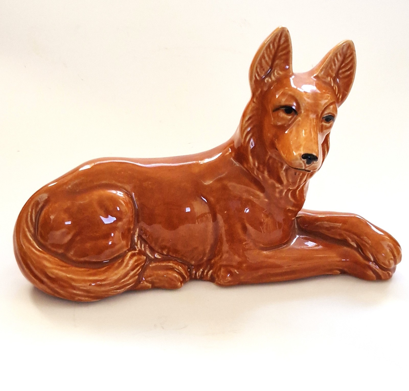 Vintage British Pottery Alsatian German Shepherd Dog Figurine Brown 19cm