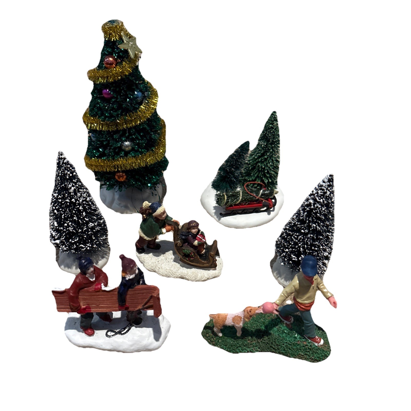 Vintage Lemax Flocked Bristle Christmas Tree Village Accessory 7 Tree Fig Lot