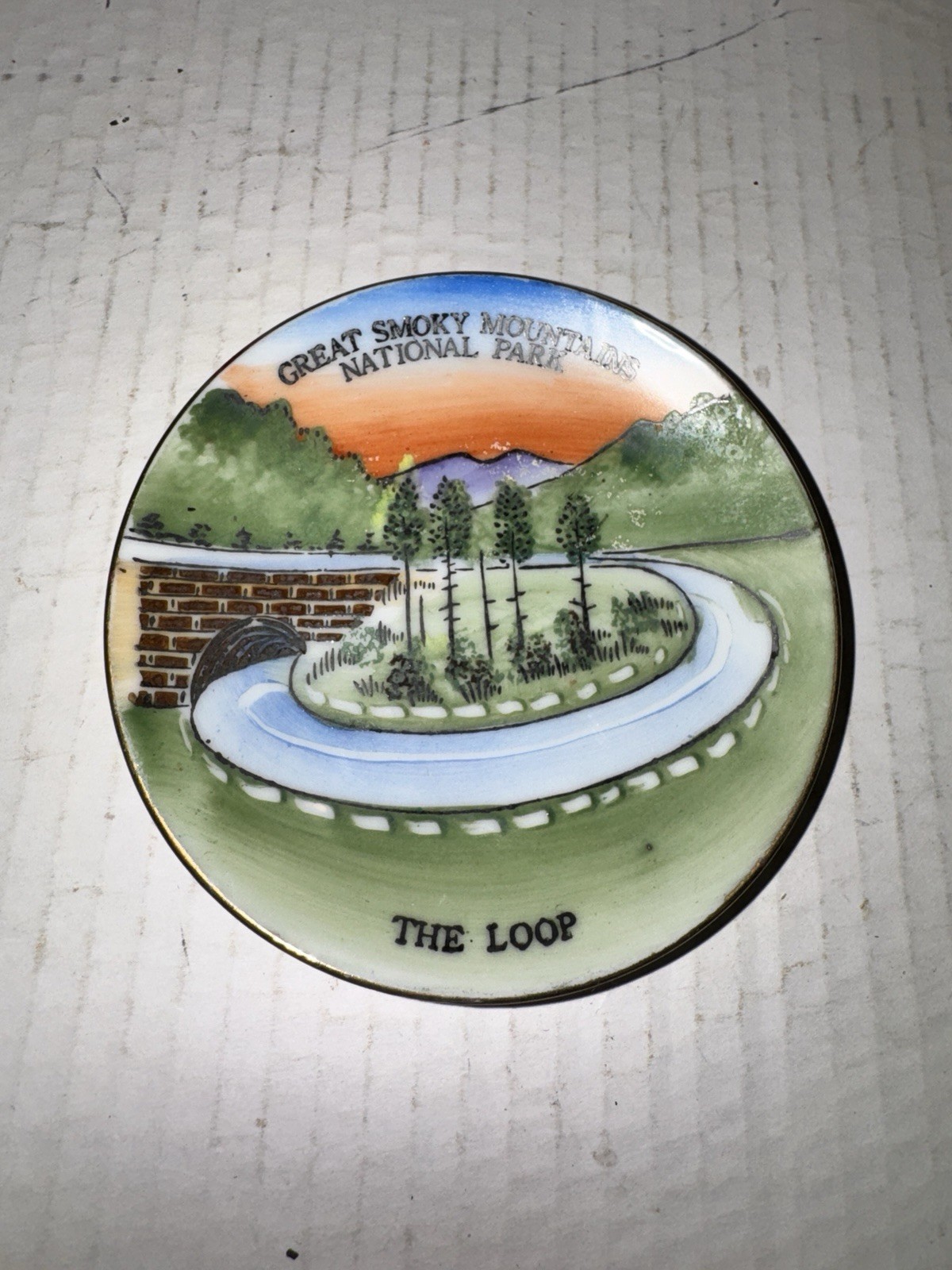 Vintage Great Smoky Mountains The Loop Souvenir Plate Japan Hand Painted