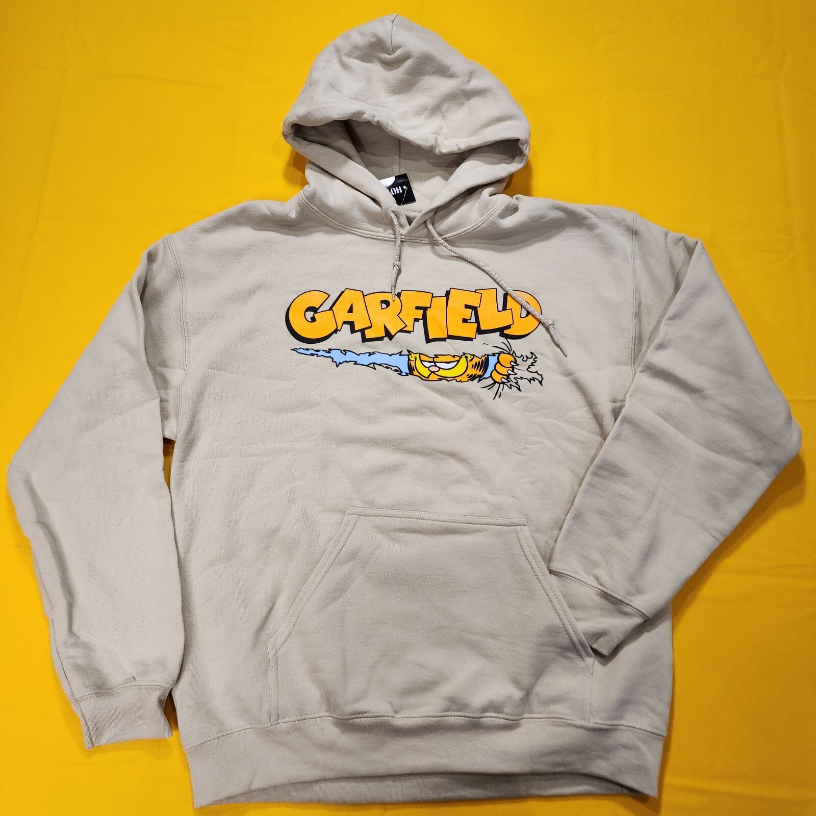 Garfield Nickelodeon Scratching Claws Hanging On Hoodie Sweatshirt Beige Size M