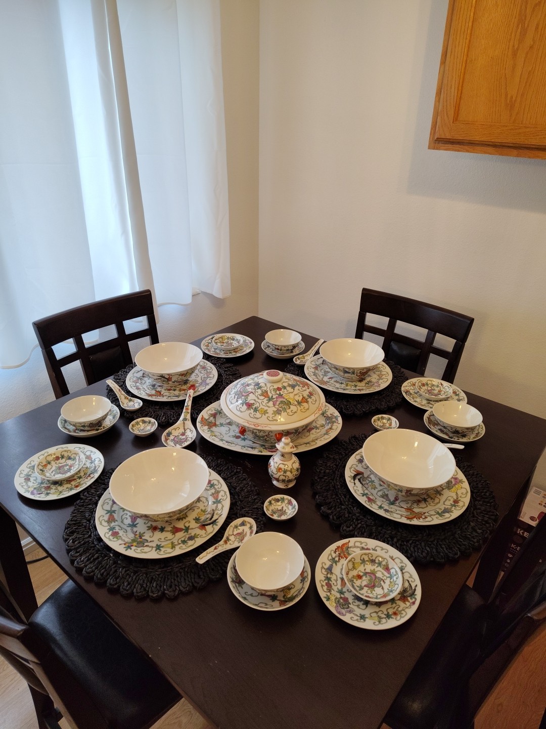 Large Mid Century Zhongguo Jingdezhen Handpainted China Set Butterflies Flowers