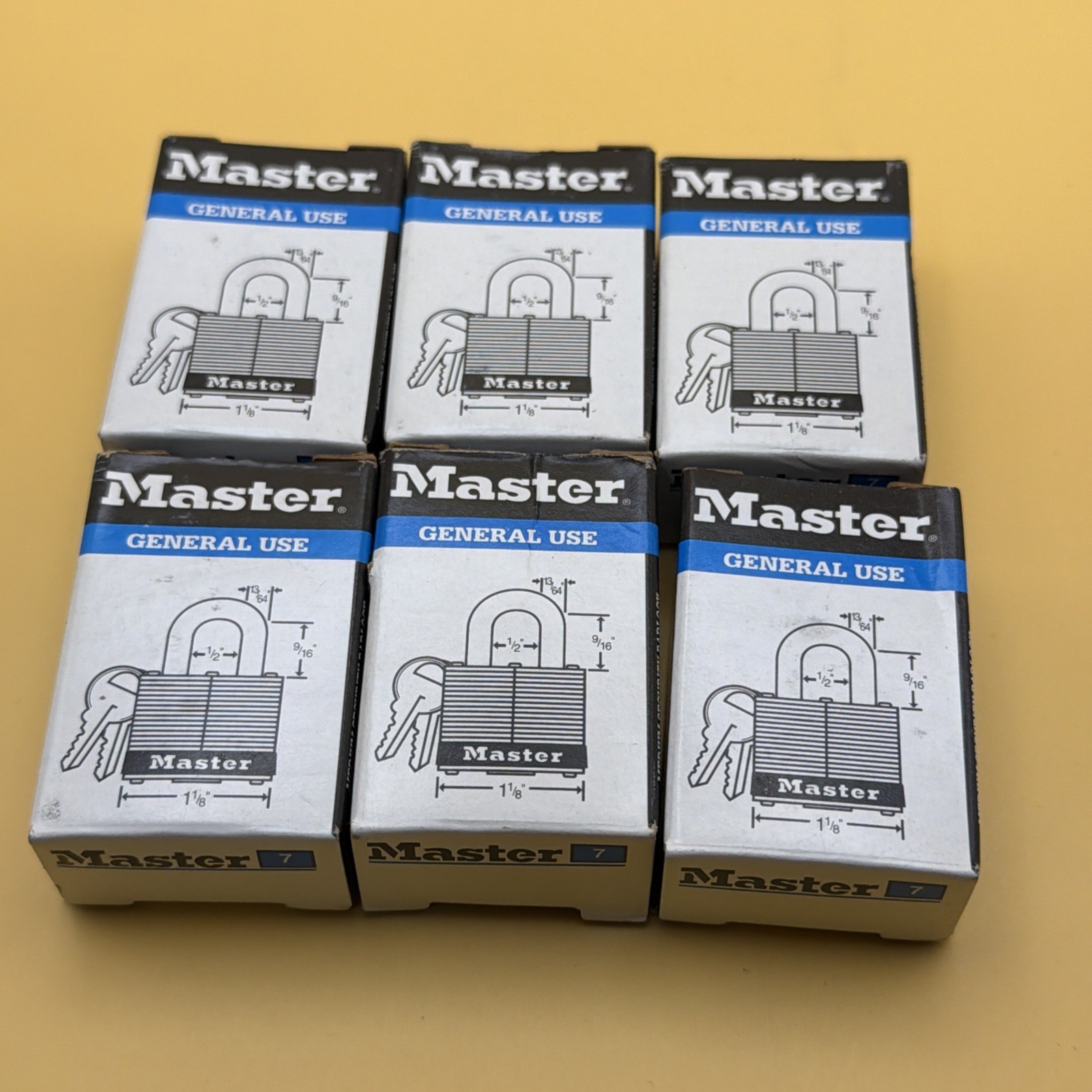 Lot Of 6 Master Locks No.7 Keyed Alike (New Old Stock)