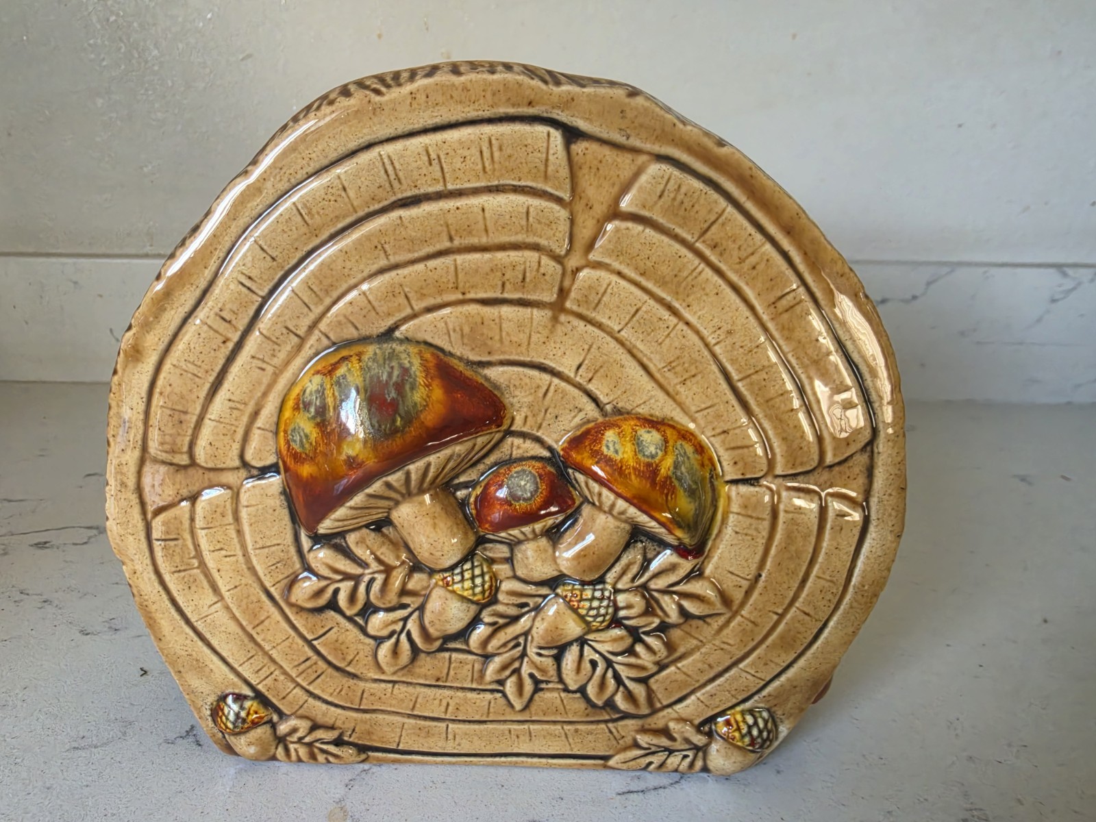 Vintage Retro 70s Ceramic Mushroom Napkin Sponge Mail Holder Funky Kitchen Decor