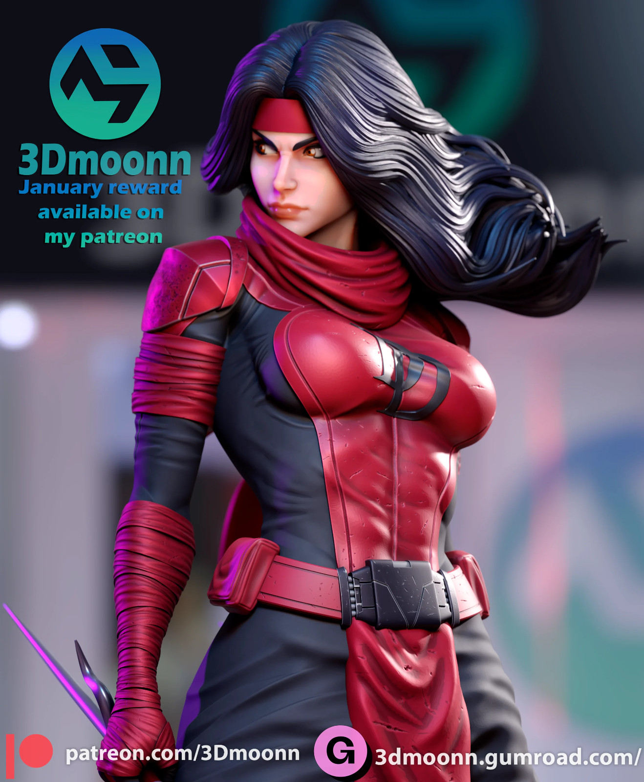 1:6 Elektra Marvel Fan Art UNPAINTED High Quality Garage Kit