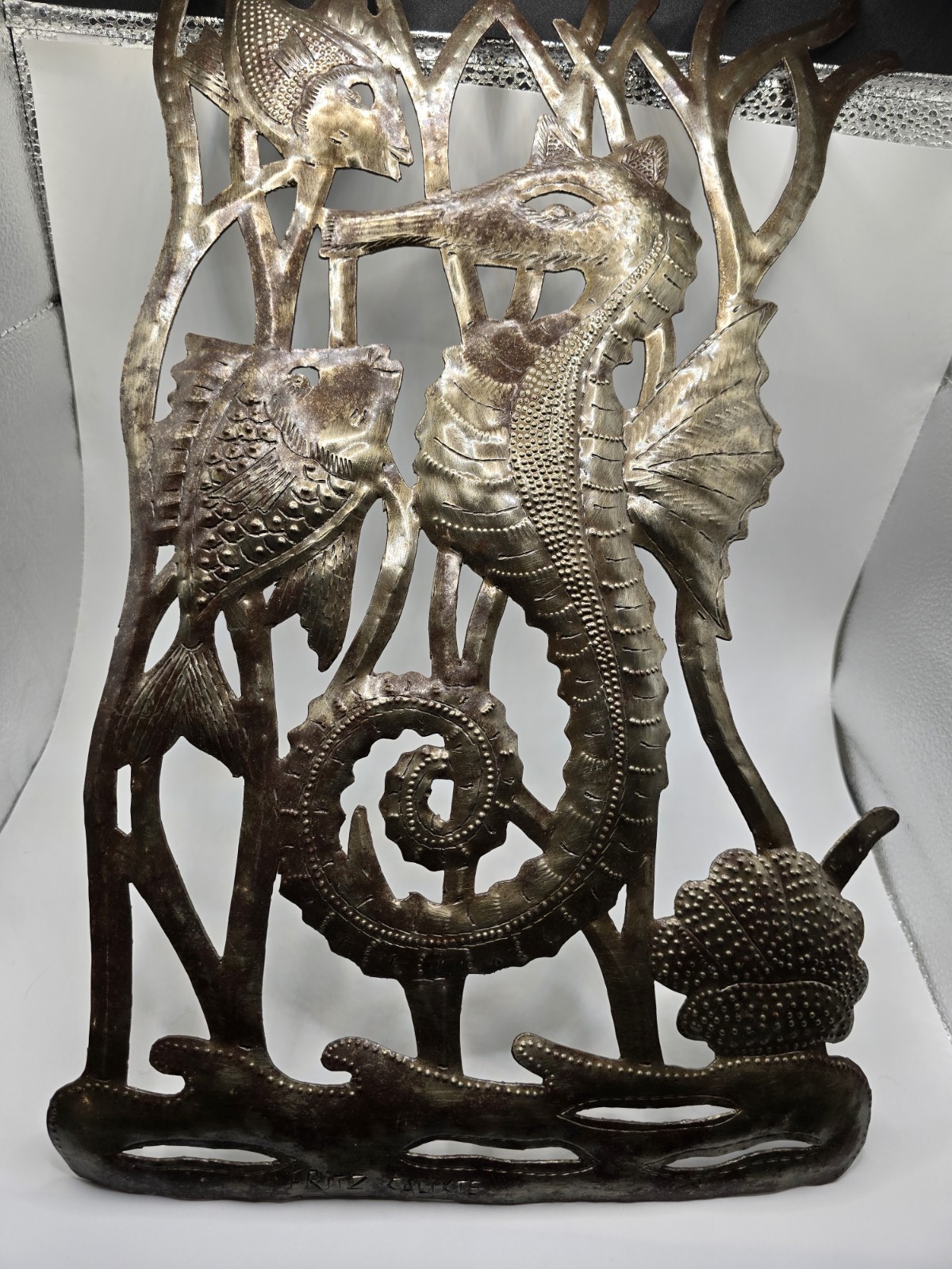 Seahorse Haitian Metal Wall Art Sculpture made from recycled steel oil drums