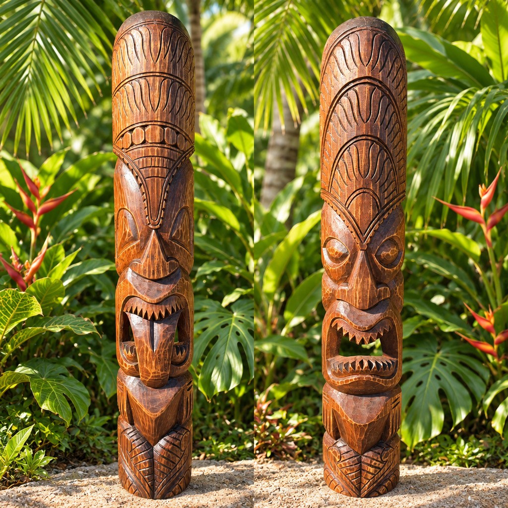 Set of Polynesian Tiki Wooden Masks Hand Carved 39\