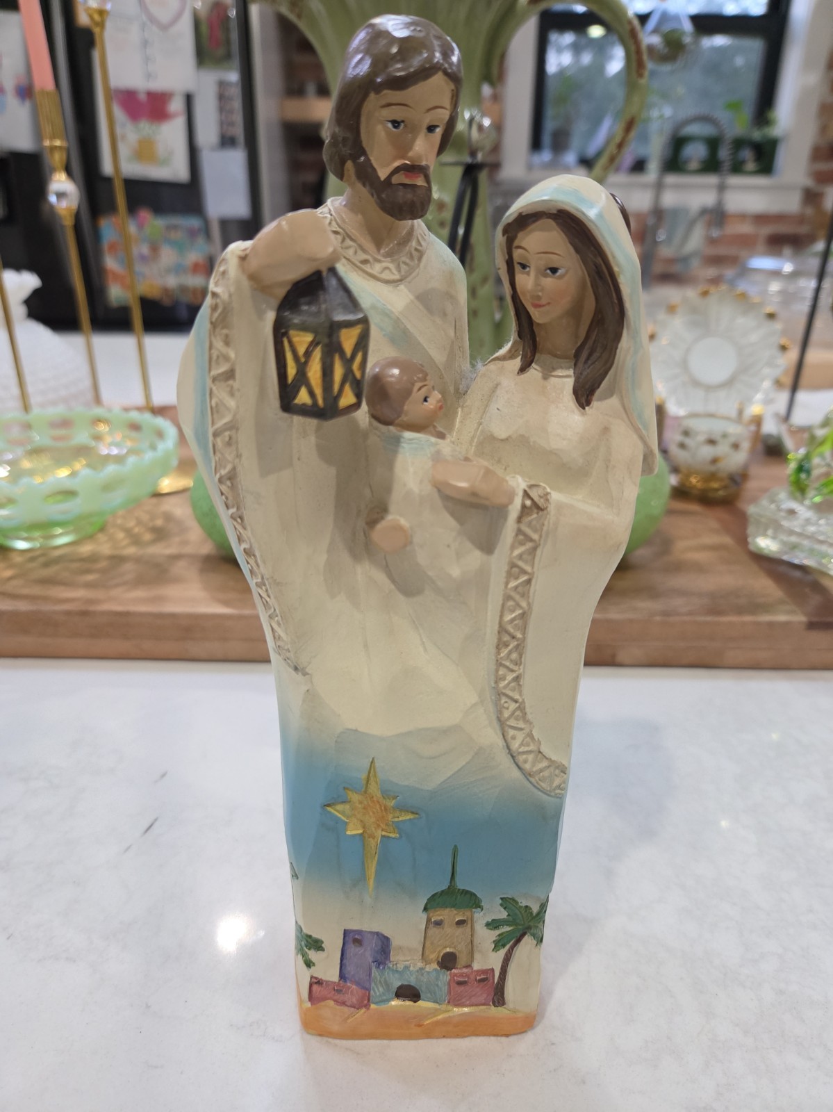 Ceramic Holy Family A Child Is Born Christmas Nativity Baby Jesus Joseph Mary 