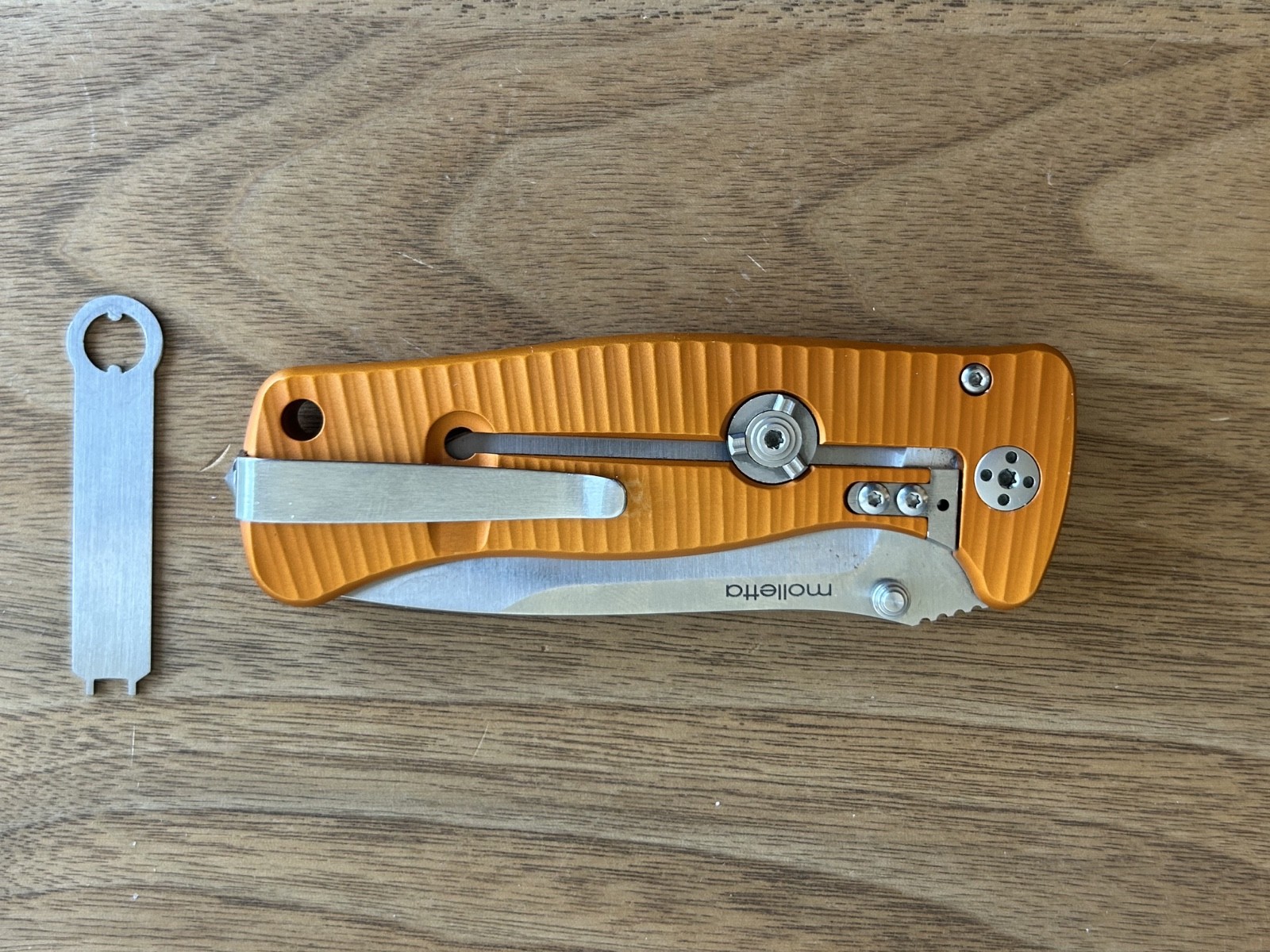 LionSteel Molleta SR2A OS Drop Point Manual Frame Lock Orange Alum Frame SS Clip