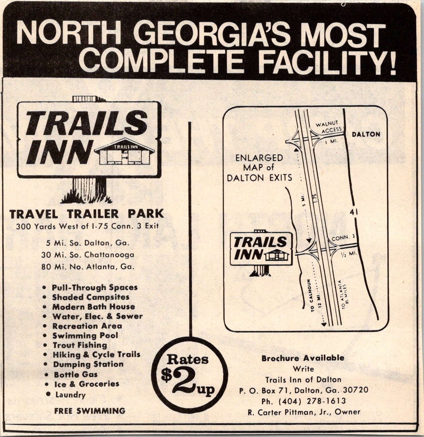 Trails Inn North Georgia's Most Complete Facility Dalton GA 1974 Ad TAK6-H2