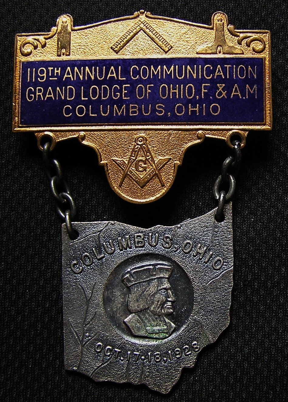 1928 MASONIC GRAND LODGE OF OHIO F & AM MEDAL BADGE COLUMBUS OH OHIO Christopher