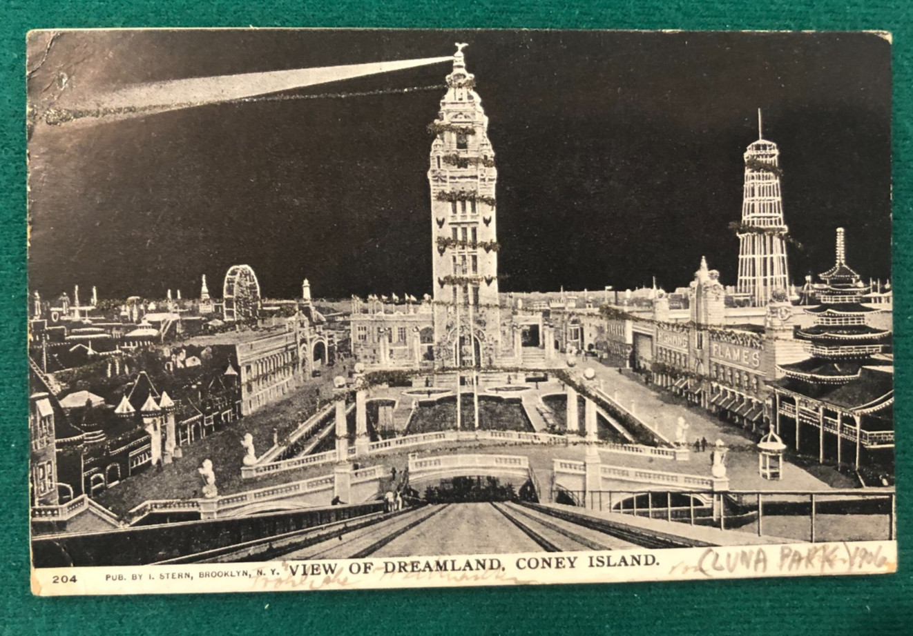 1906 Dreamland Coney Island Night View – L. Stern – Mailed to Puerto Rico,