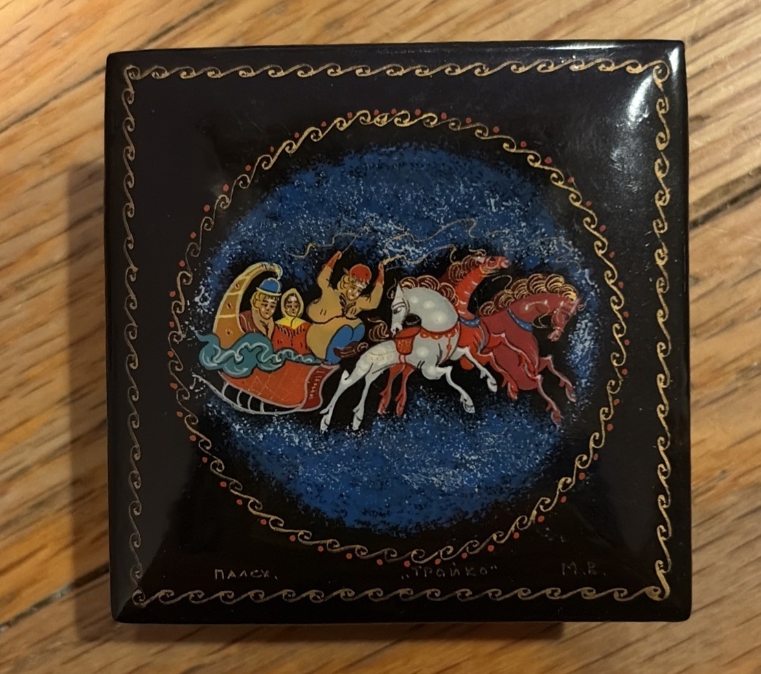 Vintage Russian Palekh Lacquer Box Hand Painted Troika Signed Authentic 1970\'s