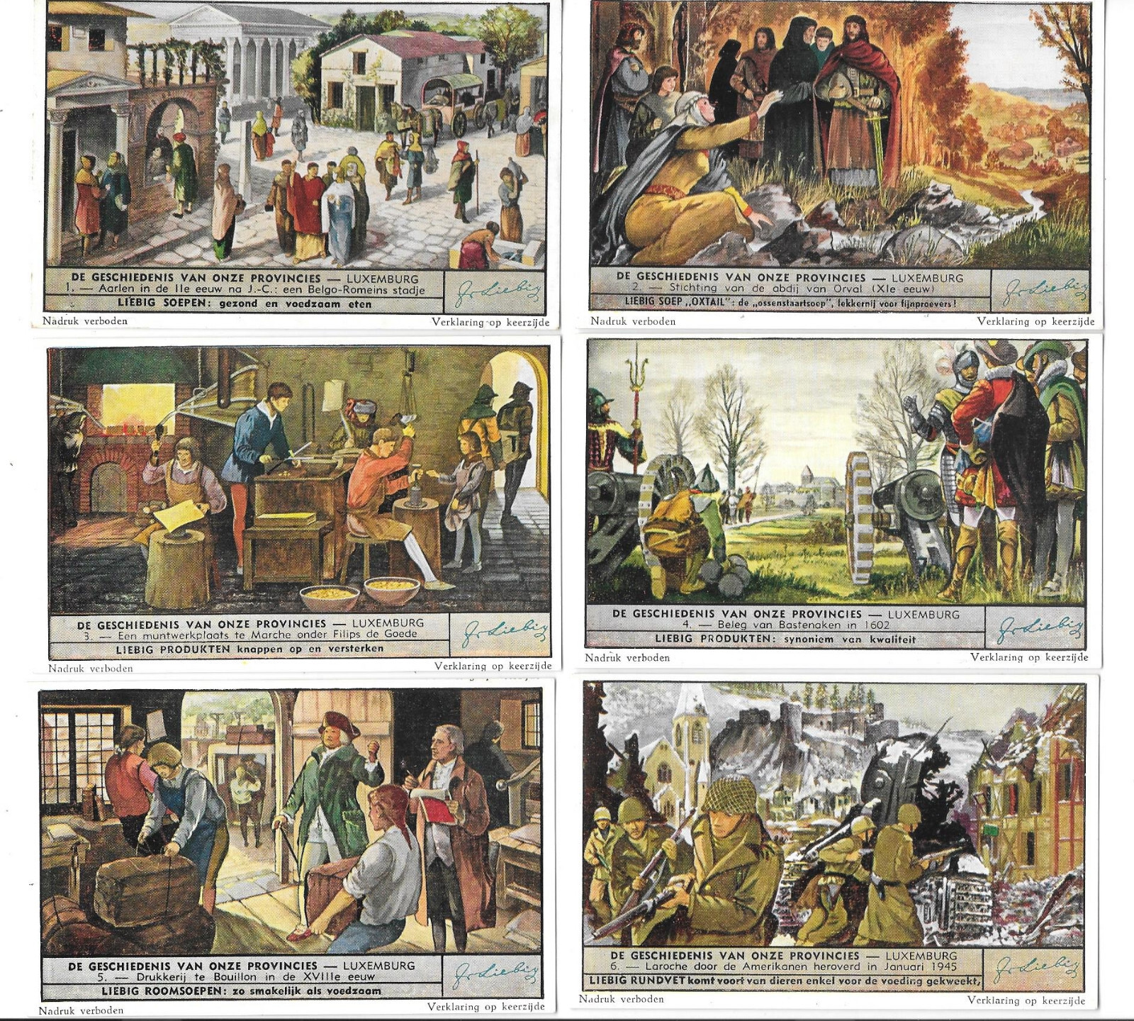 6x LIEBIG TRADE CARDS, LUXEMBOURG THE HISTORY OF OUR PROVINCES 1951 385 New.