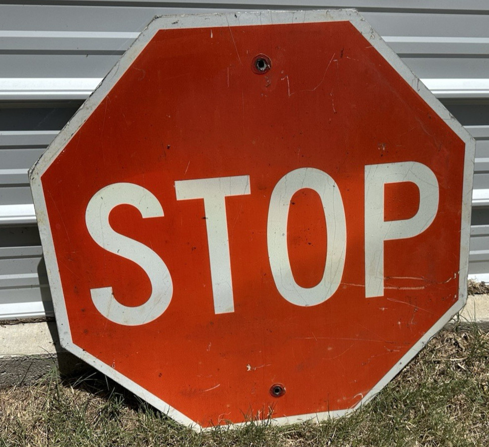 GENUINE Road STOP Sign RETIRED/de-commissioned Reflective 30\