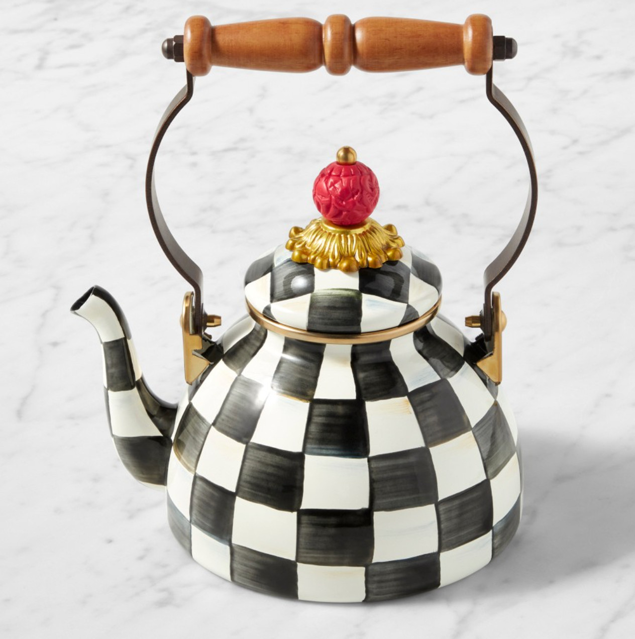 MacKenzie-Childs Courtly Check Enamel Whistling Tea Kettle full size