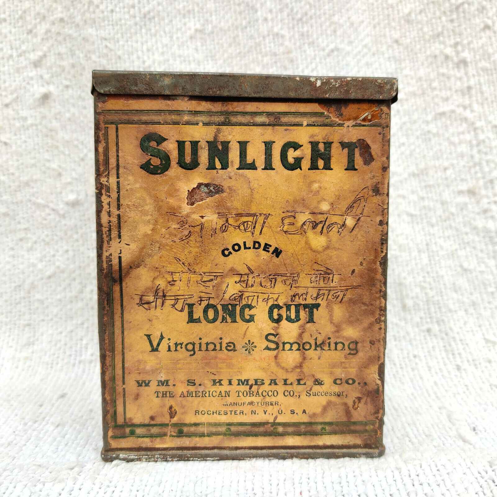 1900s Vintage WM S Kimball American Tobacco Sunlight Paper Litho Tin Box CG352