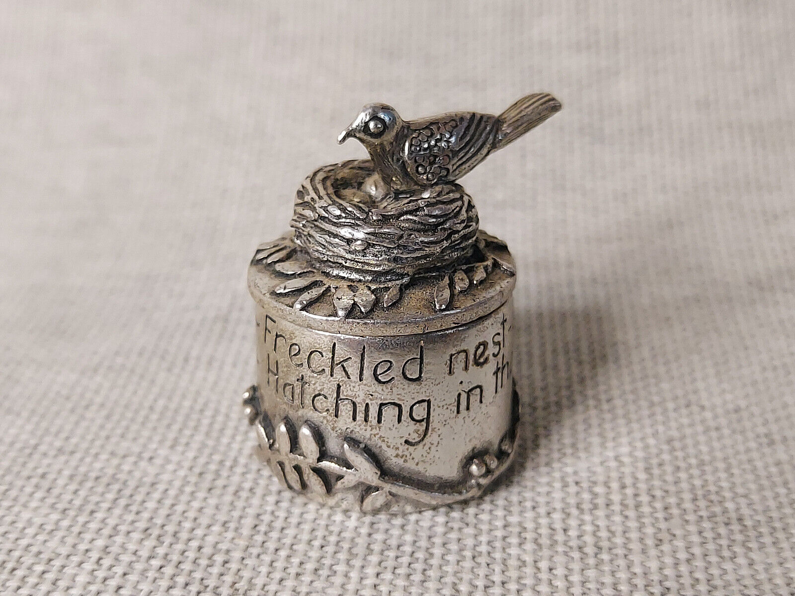 Miniature Pewter, Bird On Nest, Trinket Box