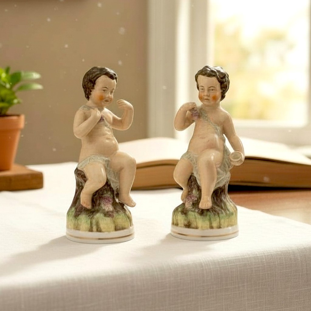 Antique Pair Staffordshire Bacchanalian Child Figures Circa 1850 Rare
