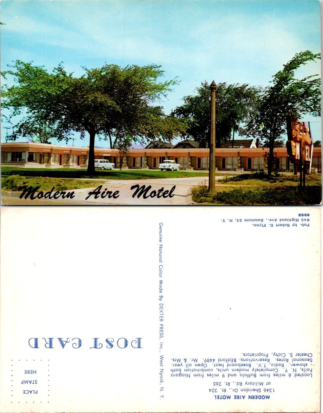 Modern Aire Motel Postcard Unposted Vintage Linen Era Motel 1950s Kenmore NY