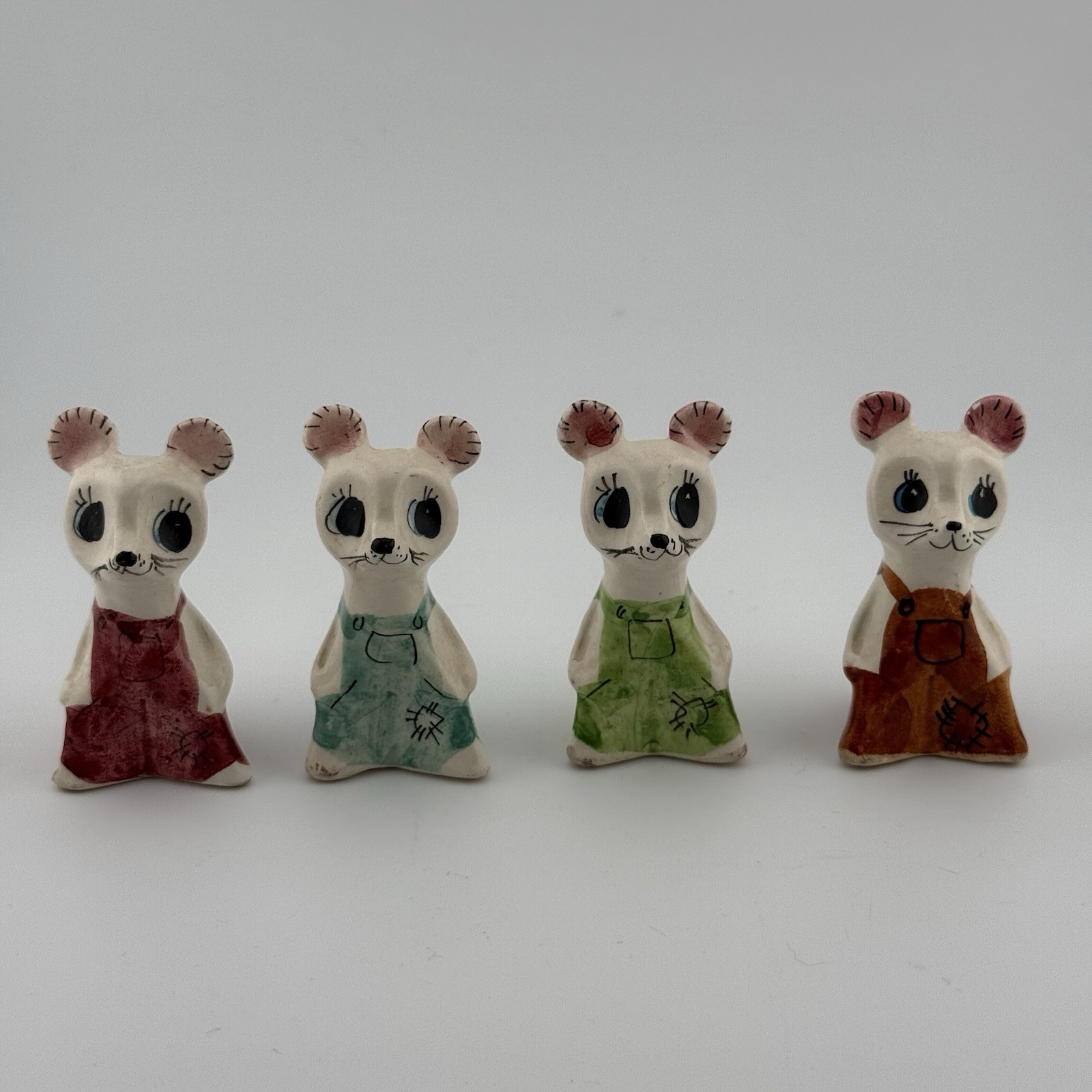 Vintage ENESCO Style Ceramic Mouse Figurines LOT 4 Kitsch Mice Overalls 1970s