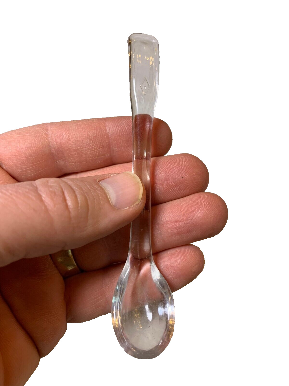 Antique Vintage Tiny Small Petite Glass Condiment Scoop Serving Spoon H Diamond