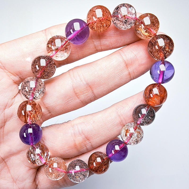 8mm Natural Super Seven Crystal Beaded Bracelet Healing Energy Stone Jewelry 1pc