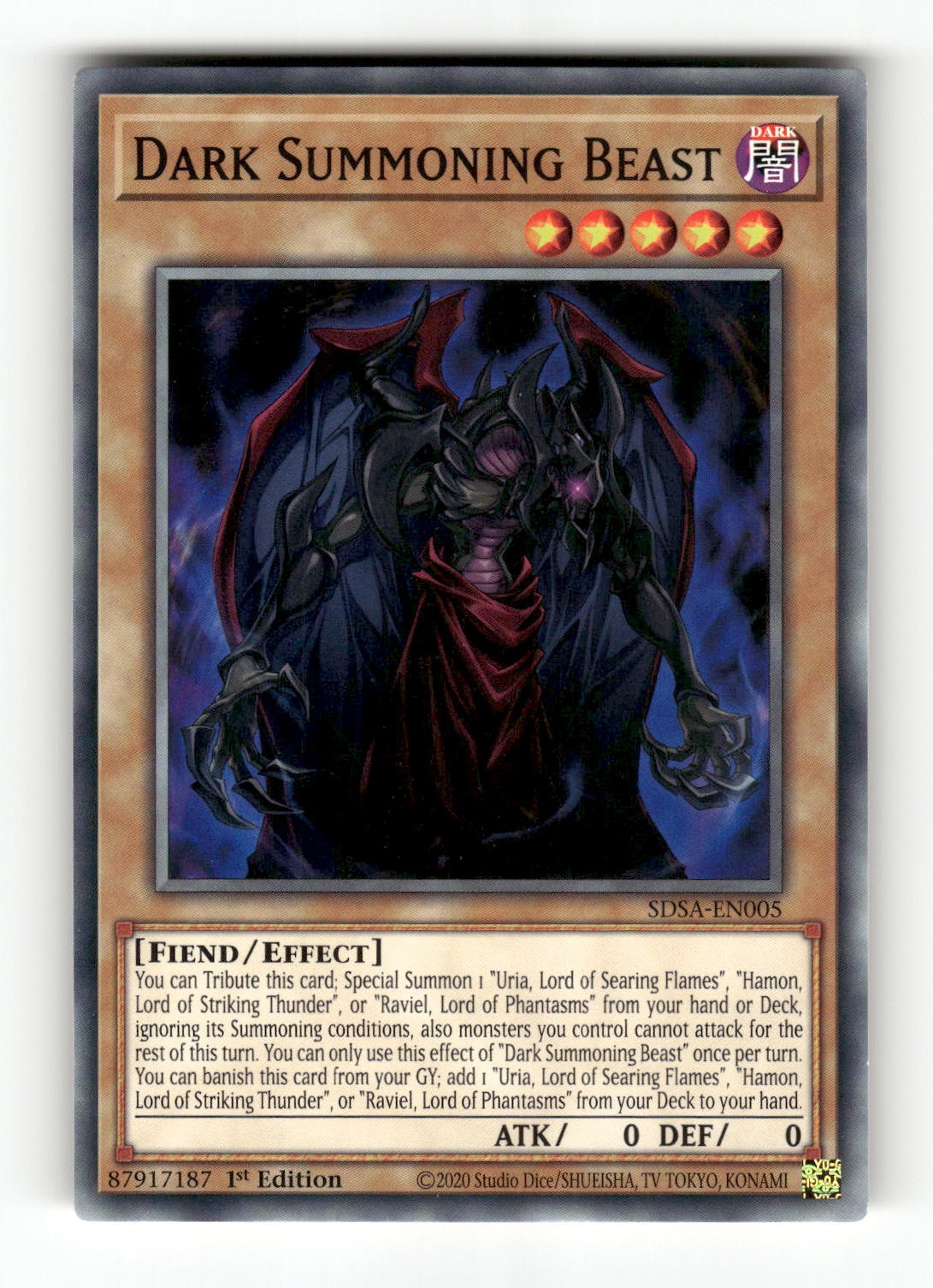 Dark Summoning Beast SDSA-EN005 Common Yu-Gi-Oh 1st Edition LP