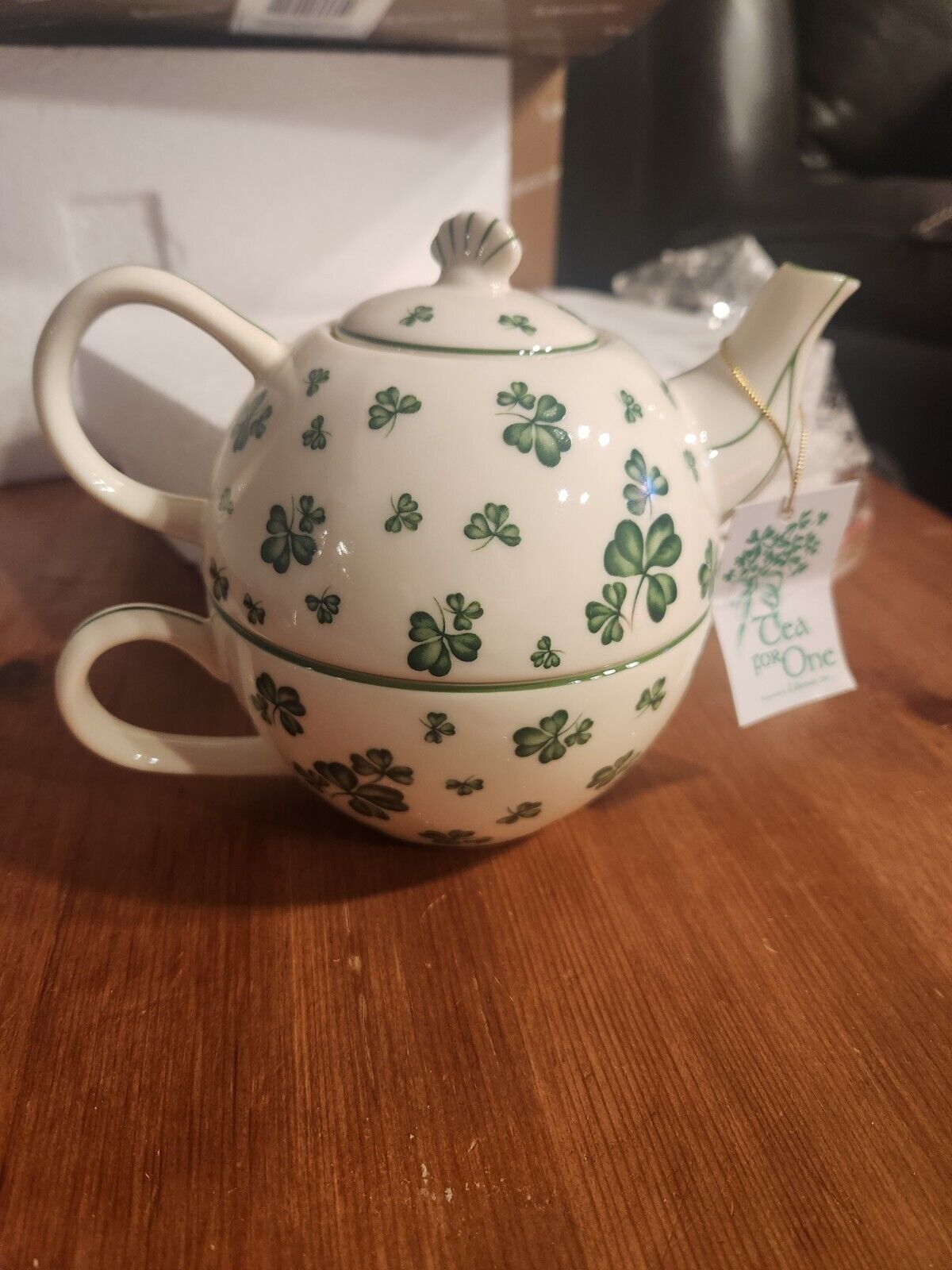 2001 Roman Irish Shamrock Clover 3 Piece Single Serve Teapot & Cup NIB
