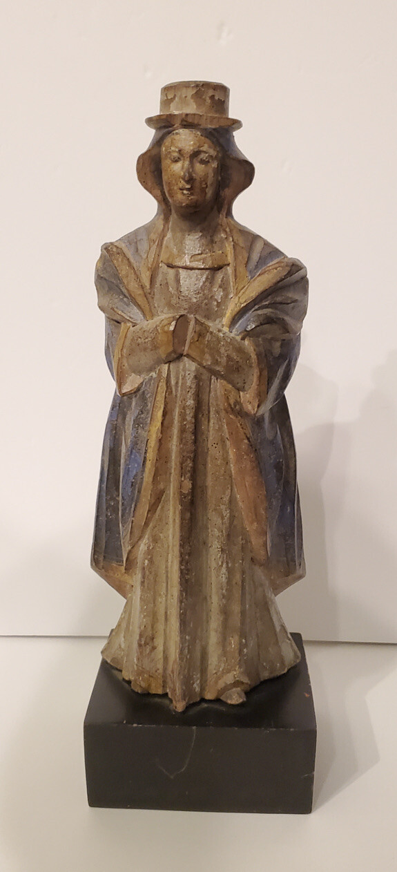 Antique Vintage Hand Carved  Religious Wooden Figure Statue W/Hat