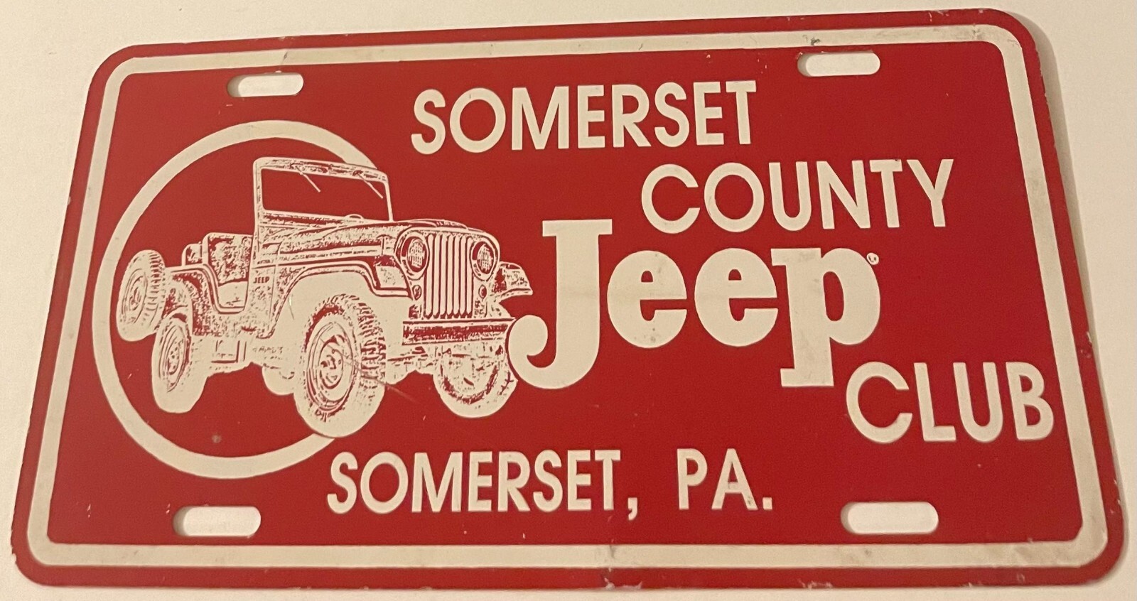 Vintage Somerset County Jeep Club Booster License Plate Wrangler Willys Rubicon