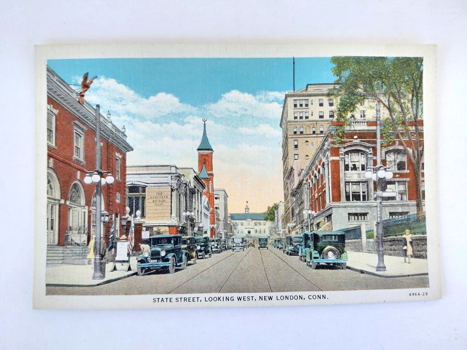 VTG Postcard State Street Looking West New London Conn Linen Unposted VTG Postcard State Street Looking West New London Conn Linen Unposted