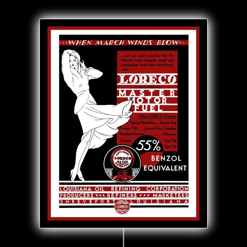 1931 LORECO of Shreveport Master Motor Fuel NEW LED Hanging Lighted Sign: 18x23