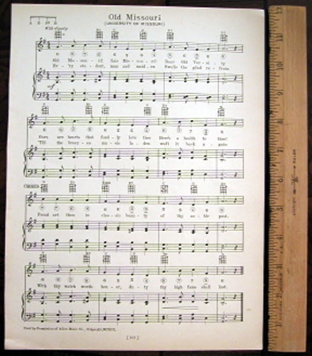 UNIVERSITY OF MISSOURI Vintage Song Sheet c 1929 