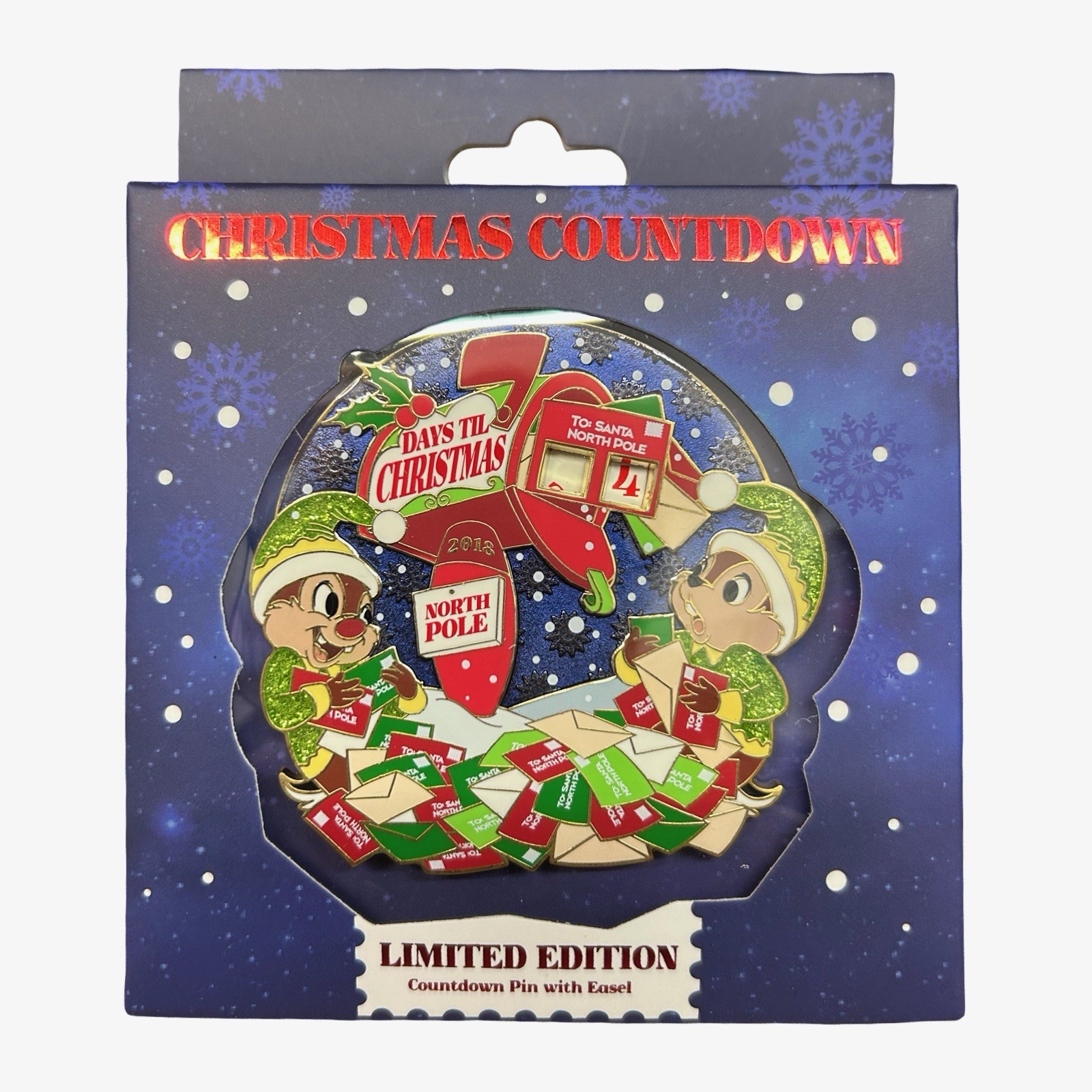 2018 Disney Chip \'N Dale Santa\'s Helpers Christmas Countdown Pin With Easel